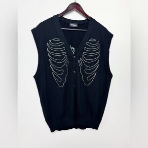 Pleasures Men’s Black Cage Sweater Vest XL Knit Button Down Grunge Punk Goth